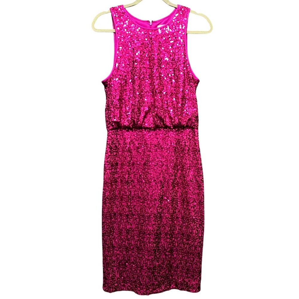 Eliza J Pink Sequin Sleeveless Sheath Dress Size 10 - Picture 3 of 13